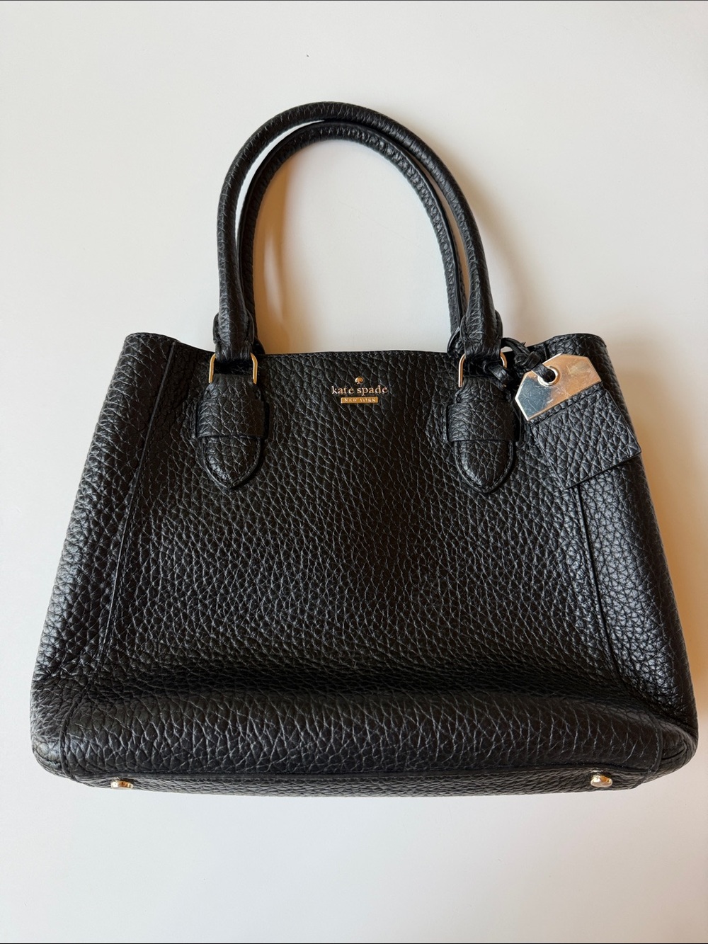 kate spade Black Pebbled Leather Satchel with Gold Hardware